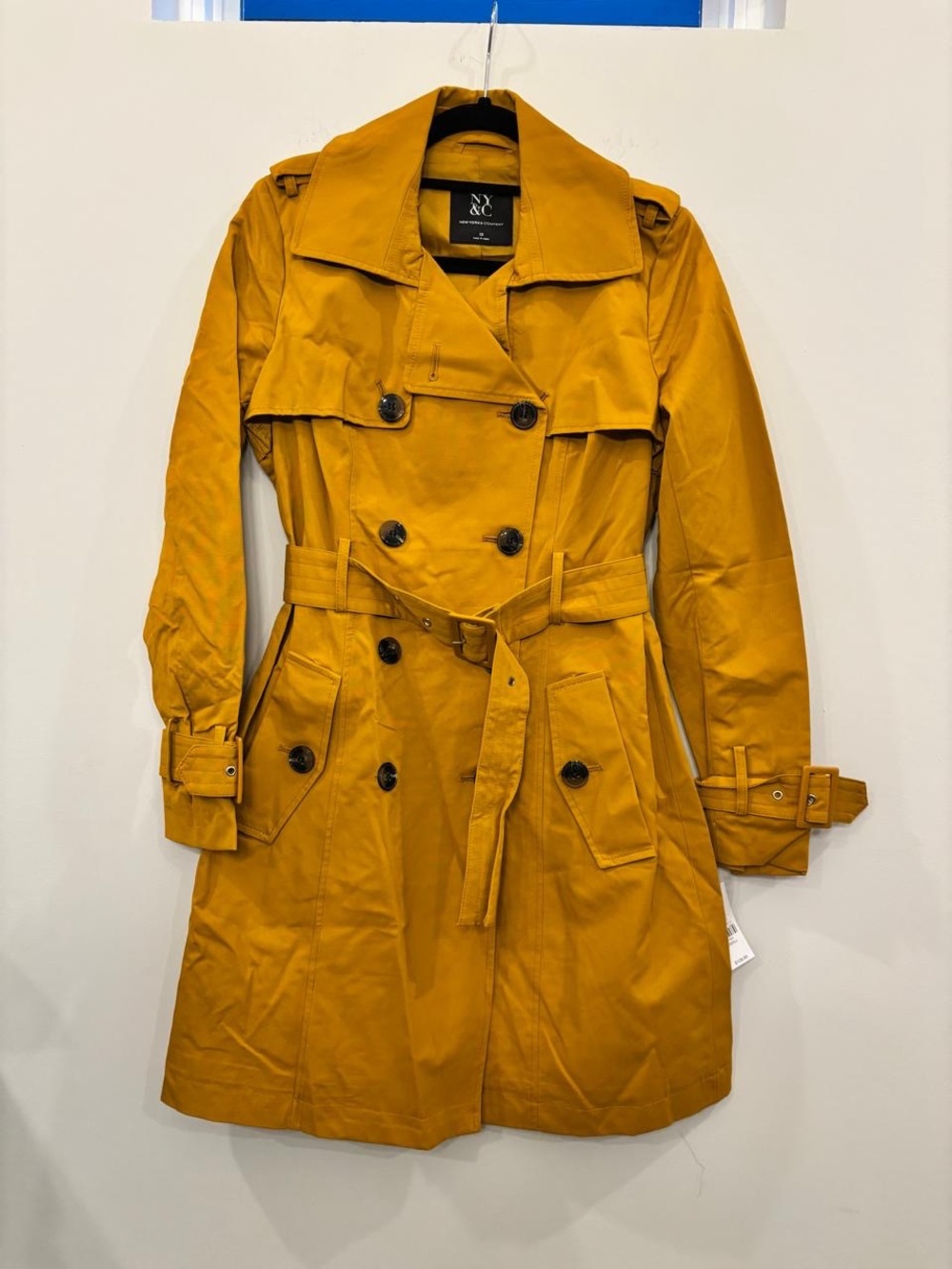 New York & Company Mustard Yellow Trench Coat Belted Size XS #A42 - Picture 1 of 4